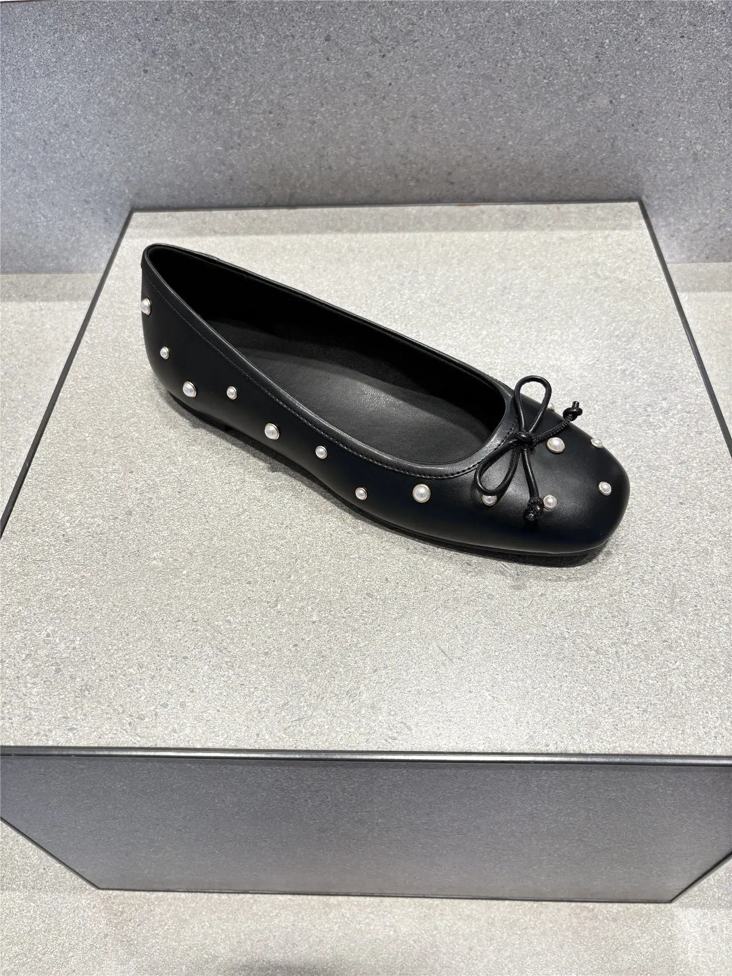 Black Bow-knot Round Head Flats Fashion Crystal Women Casual Shoes Outdoor Cover Heels Slip on Dress Zapatos Mujer