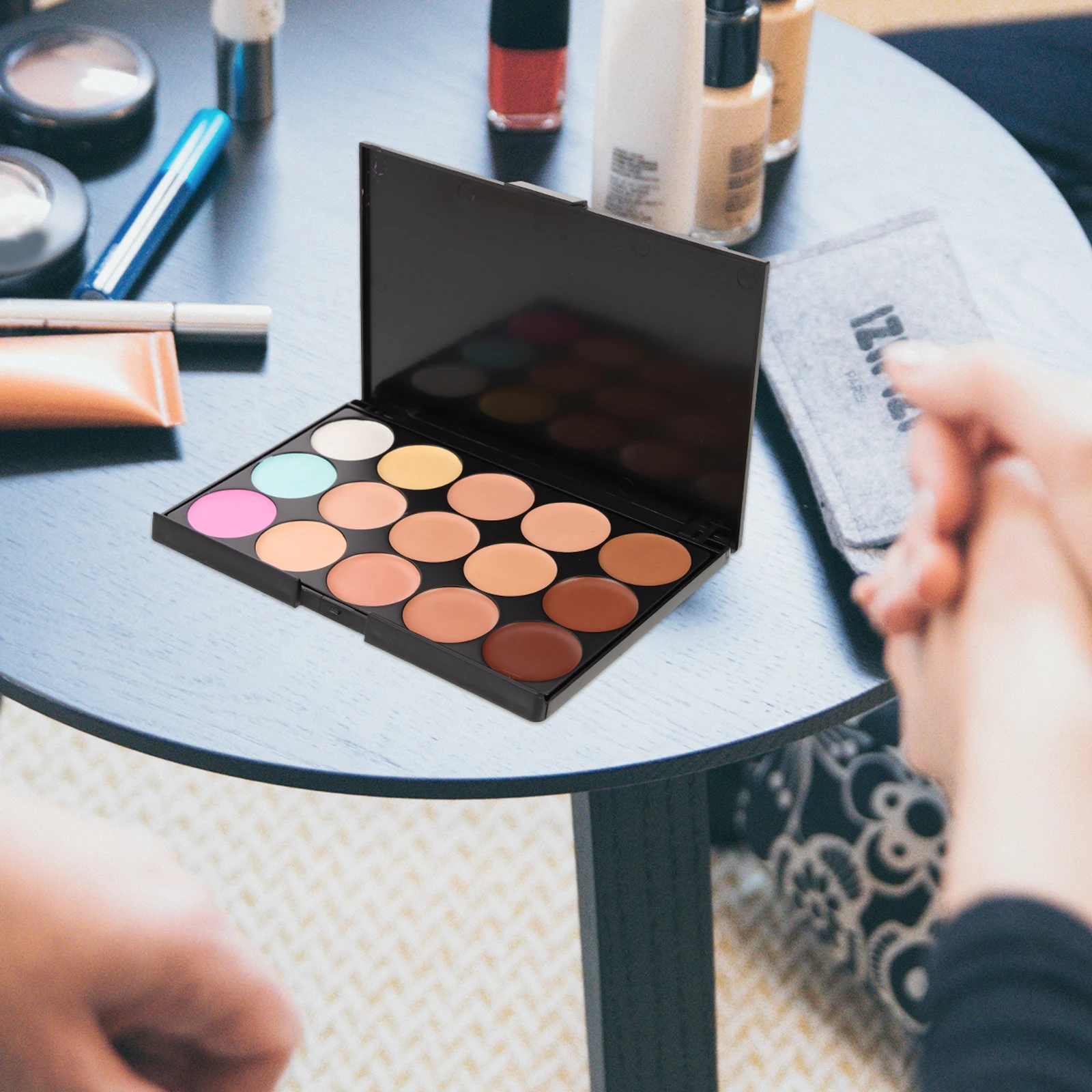 

2pcs Makeup Board Concealer Palette Artificial Fiber Face Full Coverage Compact Powder Brush Set Lightweight Portable