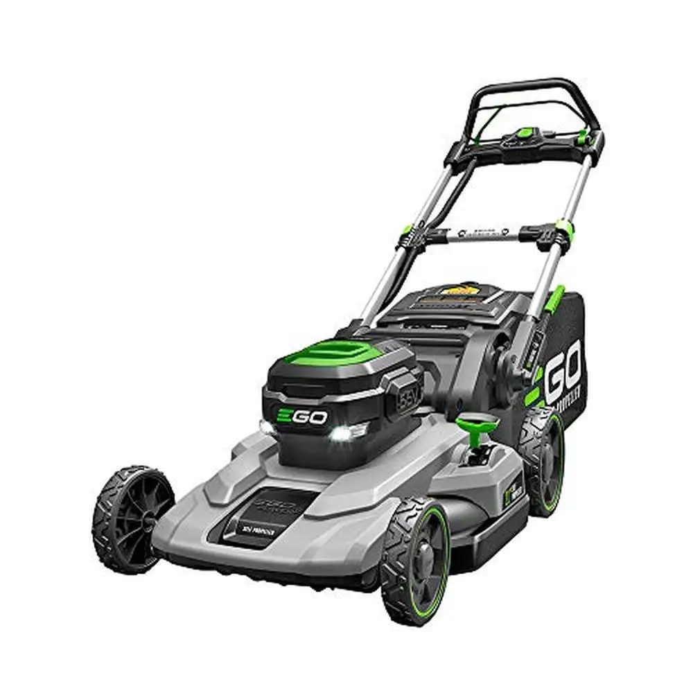 

21-Inch Self-Propelled Lawn Mower 7.5Ah Battery Rapid Charger Mulching Bagging Side Discharge LED Headlights Compact Storage