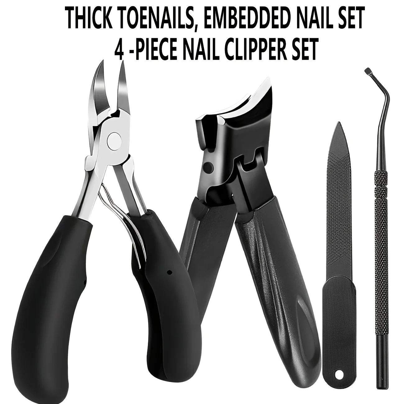 1/4pcs Professional Stainless Steel Nail Clipper Set With Nail Clippers & Trimming Tools, Classic Black Handle, Suitable For Men