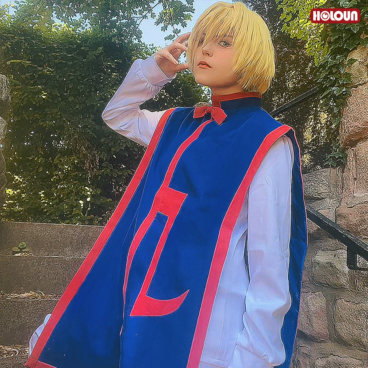 HOLOUN Hunter Anime Kurapika Costume Cosplay Blu Rosso Gilet Camicia Pantaloni Cos Convenzione Regalo di Natale di Halloween