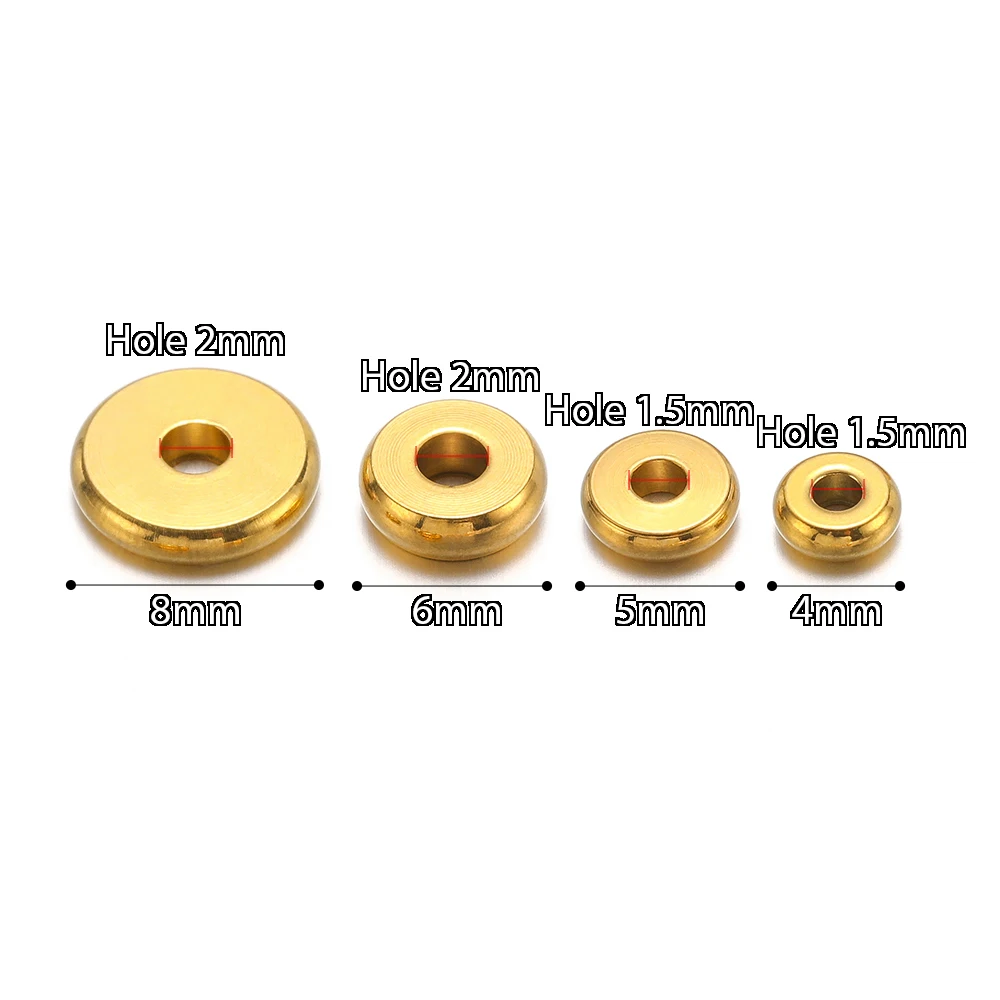 20-50 Stück Edelstahl Runde 4mm 5mm 6mm 8mm Flache Abstandsperlen Lose Perlen für DIY Schmuckherstellung Armbänder Halsketten Zubehör – Detail 3