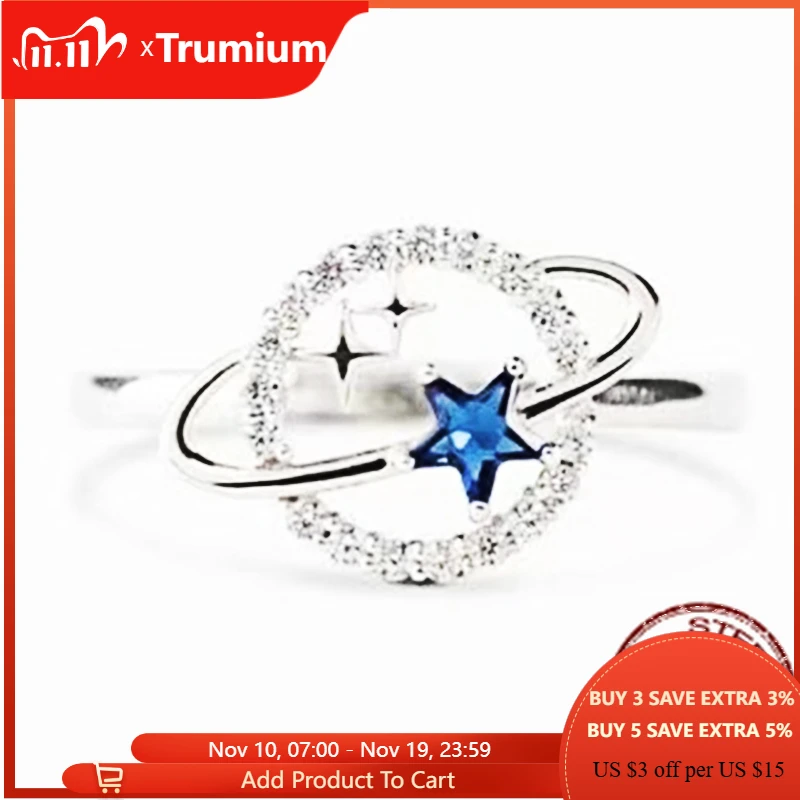 

Trumium Pure 925 Sterling Silver Ring Blue Star Zircon Rings for Women Luxury Romantic Fine Jewelry Dating Wedding Gift Girl