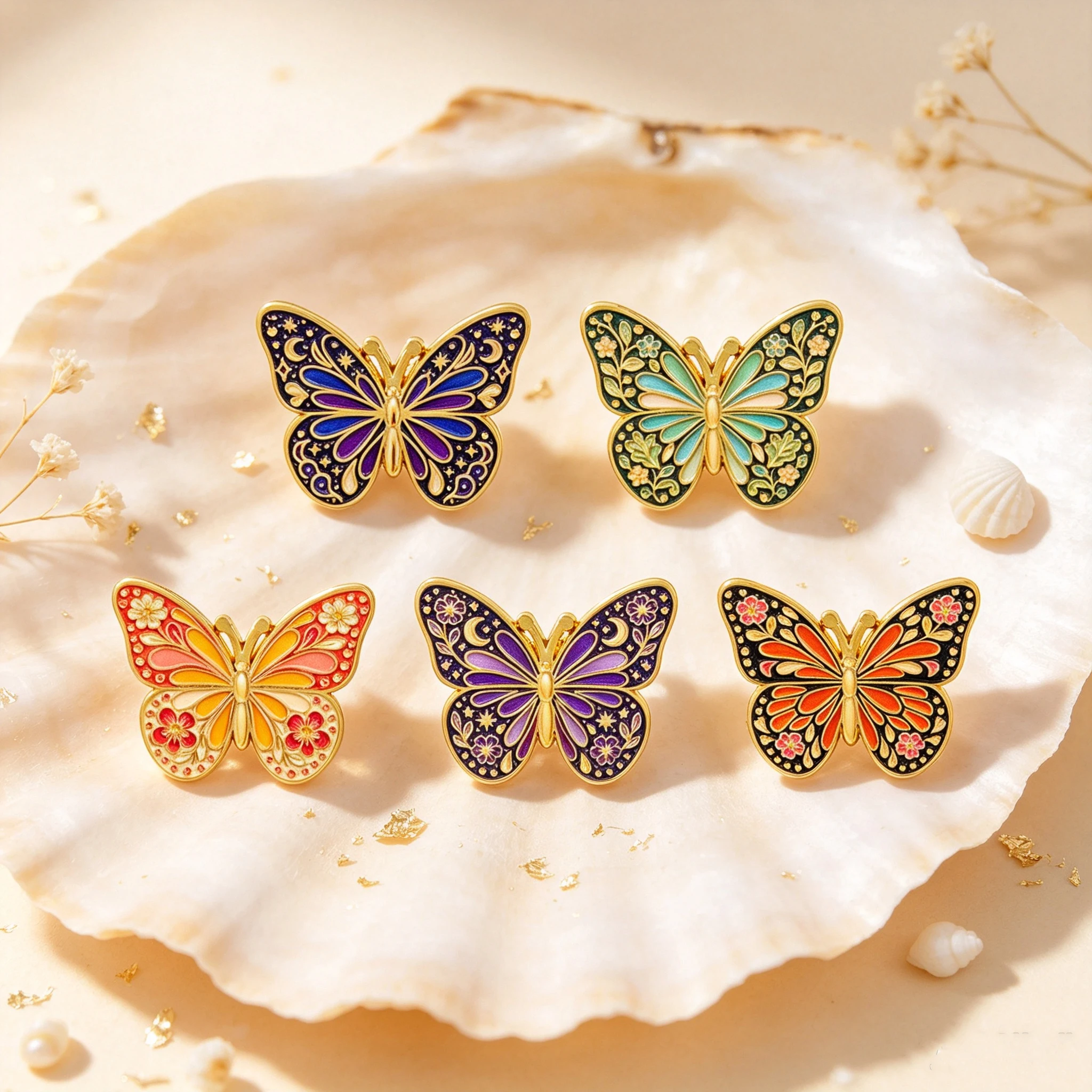 5-teiliges Set Vintage Schmetterling Emaille-Anstecknadeln Blumen Stern Mond Insekten Broschen für Kleidung Taschen Revers Damen Herren Schmuck Geschenk