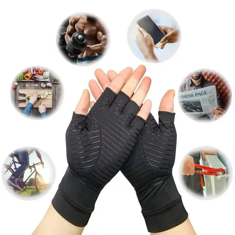 1 Pair Copper Arthritis Compression Gloves Women Men Relieve Hand Pain Swelling and Carpal Tunnel Fingerless for Typing