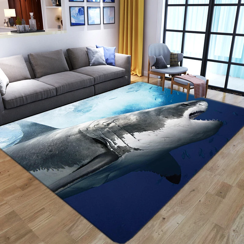 Deep-sea shark 3D Printed Living Room Carpets Bedroom Bedside Sofa Area Rugs Kitchen Non-slip Balcony Study Rugs Porch Floor Mat