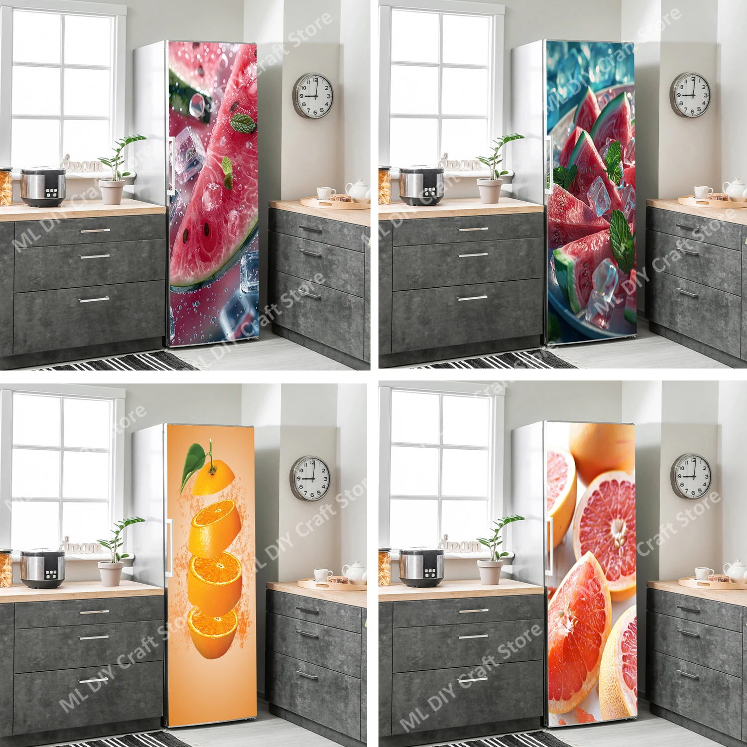 

Summer Cool Watermelon Wallpaper Refrigerator Self Adhesive Wall Sticker Fruit Decal Fridge Full Cover Poster Mural Kitchen