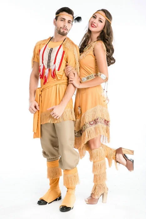 

Halloween Indian Costume Couple's Indigenous People Cosplay Clothes Men's Women's Traditional Ethnic Stage Outfits