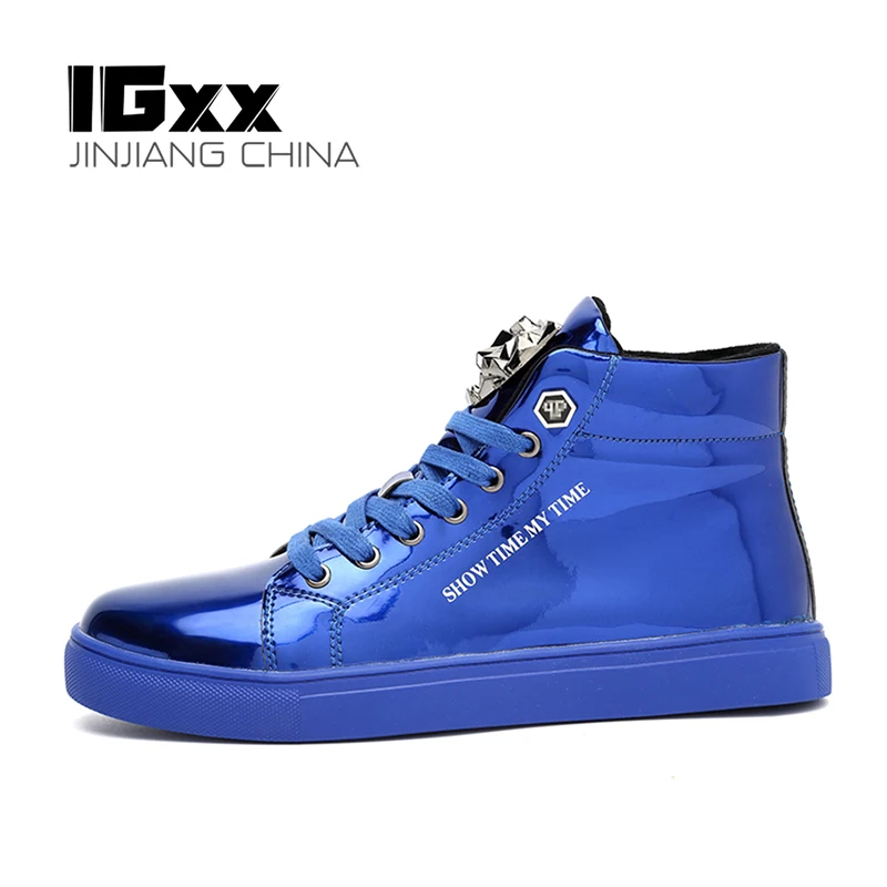 IGxx Men's Sneakers Punk Ankle Boots For Men Metal Rivet High Top Lace-up Running Basketball Shoes Shiny Metal Decoration Shoes