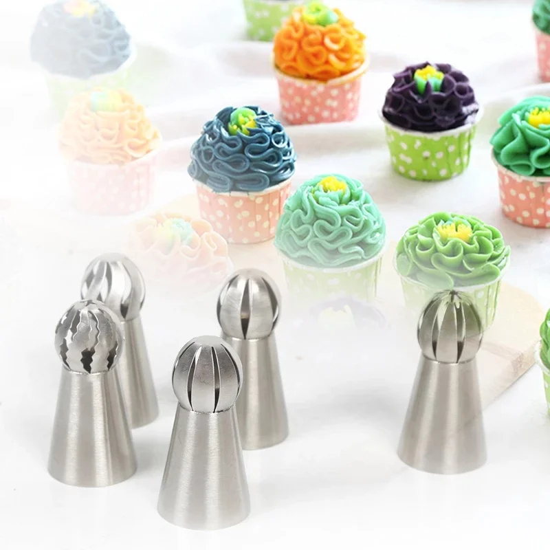 3PC Cupcake Stainless Steel Sphere Ball Shape Icing Piping Nozzles Pastry Cream Tips Flower Torch Pastry Tube Decoration Tools
