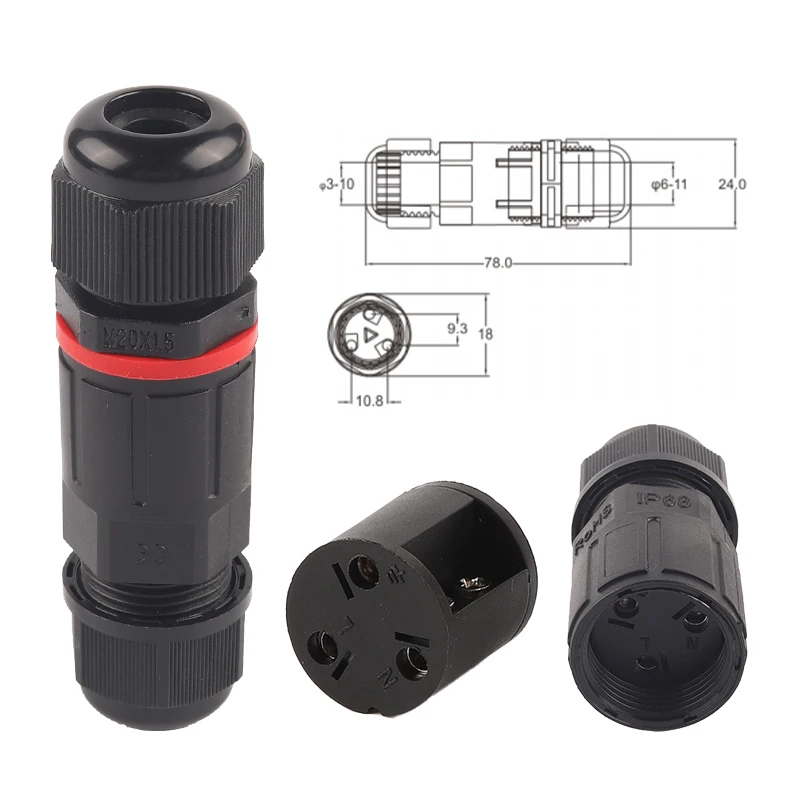 

3 Pin IP68 Waterproof Connector Electrical Terminal Adapter Connection Wire Connector Screw Pin connector LED Light Outdoor