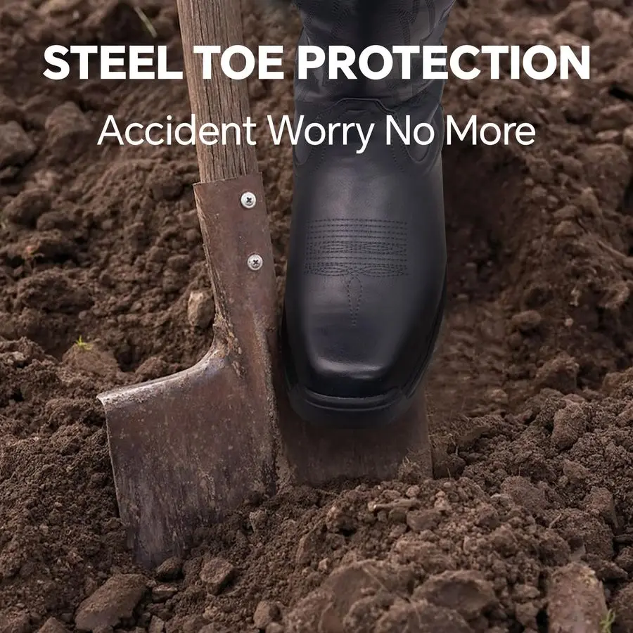 كاوبوي أحذية عمل للرجال مقاوم للماء ساحة تو الجلود الأحذية الغربية مقاومة للثقب غير قابل للتدمير الصلب تو أحذية السلامة f