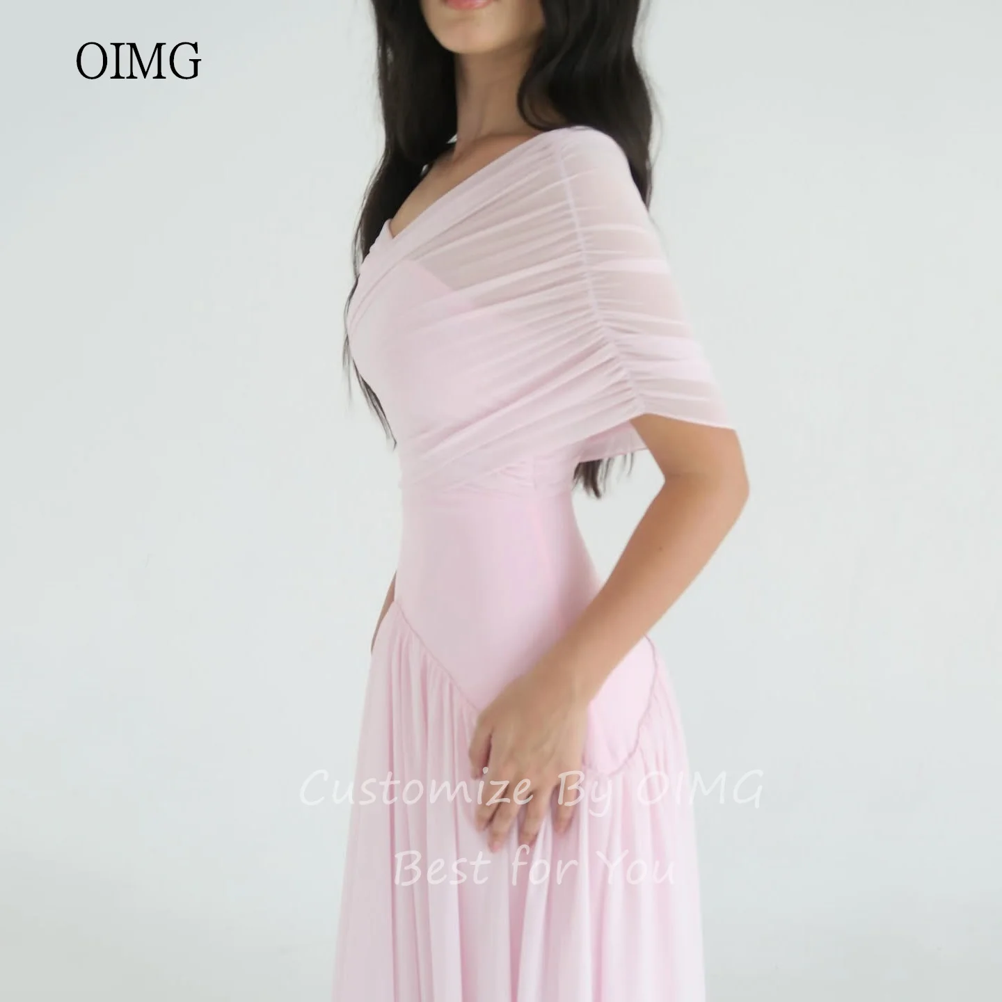 OIMG Maxi rosa con hombros descubiertos, vestidos de graduación de línea A, vestido de fiesta sin espalda, vestido de noche aireado hasta el suelo, personalizado 2025