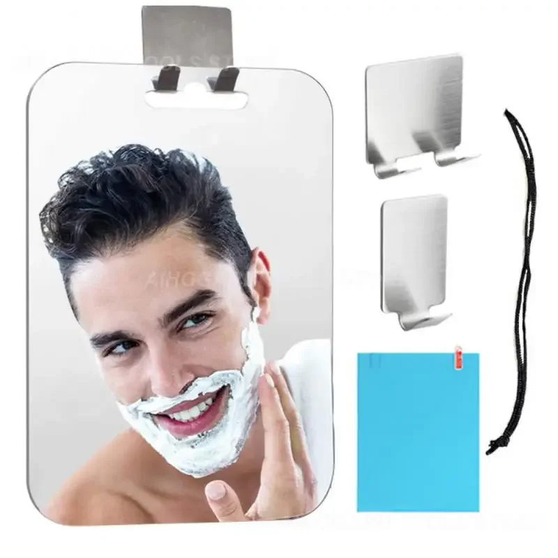 1~10PCS Hot Large Fogless Shower Mirror For Shaving Acrylic Anti-Fog Shaving Mirror with Razor Holder Hooks Wall Hanging Mirror