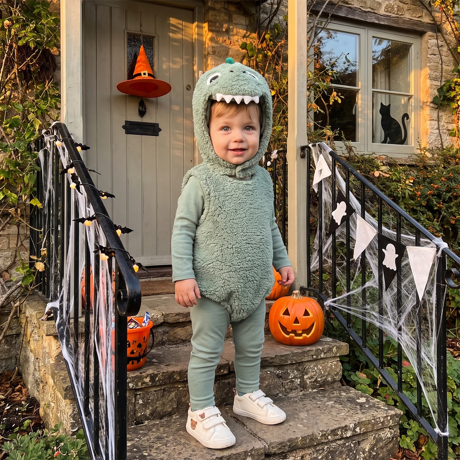 Halloween Baby Dinosaur Costume, Long Sleeve T-shirt Furry Romper Pants Hat