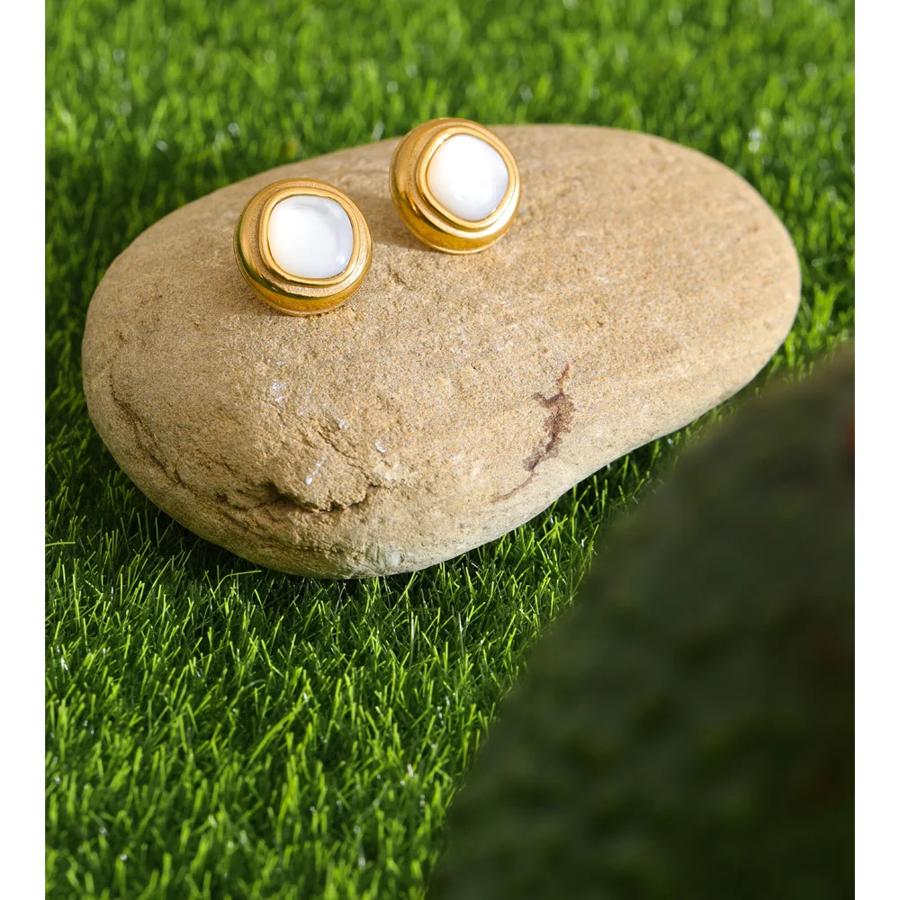 Yhpup 13*13mm Daily Stainless Steel Thicker Shell Round Stud Earrings Water Resistant Versatile Fashion Basic Jewelry Wholesale