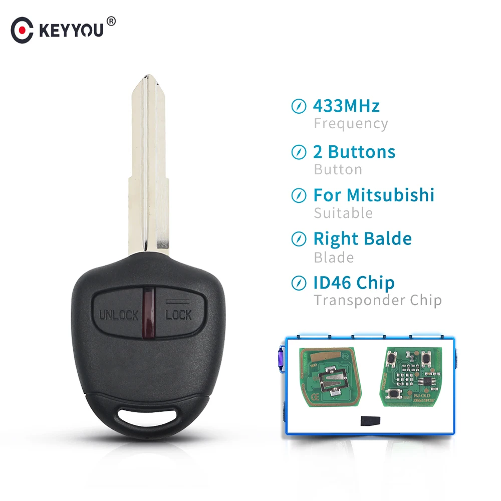 KEYYOU 2 Button Remote Car Key Case Cover For Mitsubishi Outlander ASX 2006-2015 434MHZ ID46 Chip MIT11 Blade