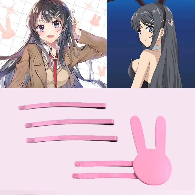 أنيمي Seishun بوتا يارو ساكوراجيما ماي مشبك شعر الفتيات أرنب تأثيري دبوس الشعر الوردي أغطية الرأس اكسسوارات الطفل تأثيري كليب #1