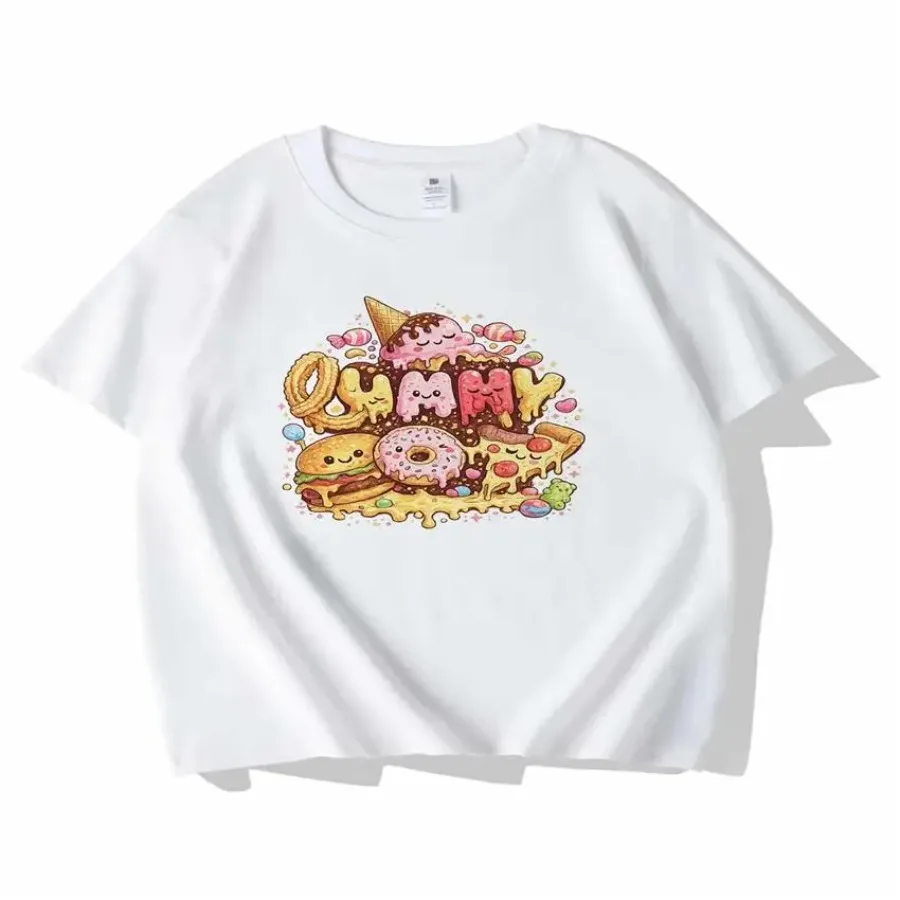 Camiseta para hombre con diseños de dibujos animados de helado, hamburguesa, donut, pizza y dulces, hecha con tela pura y estampado de primera calidad.