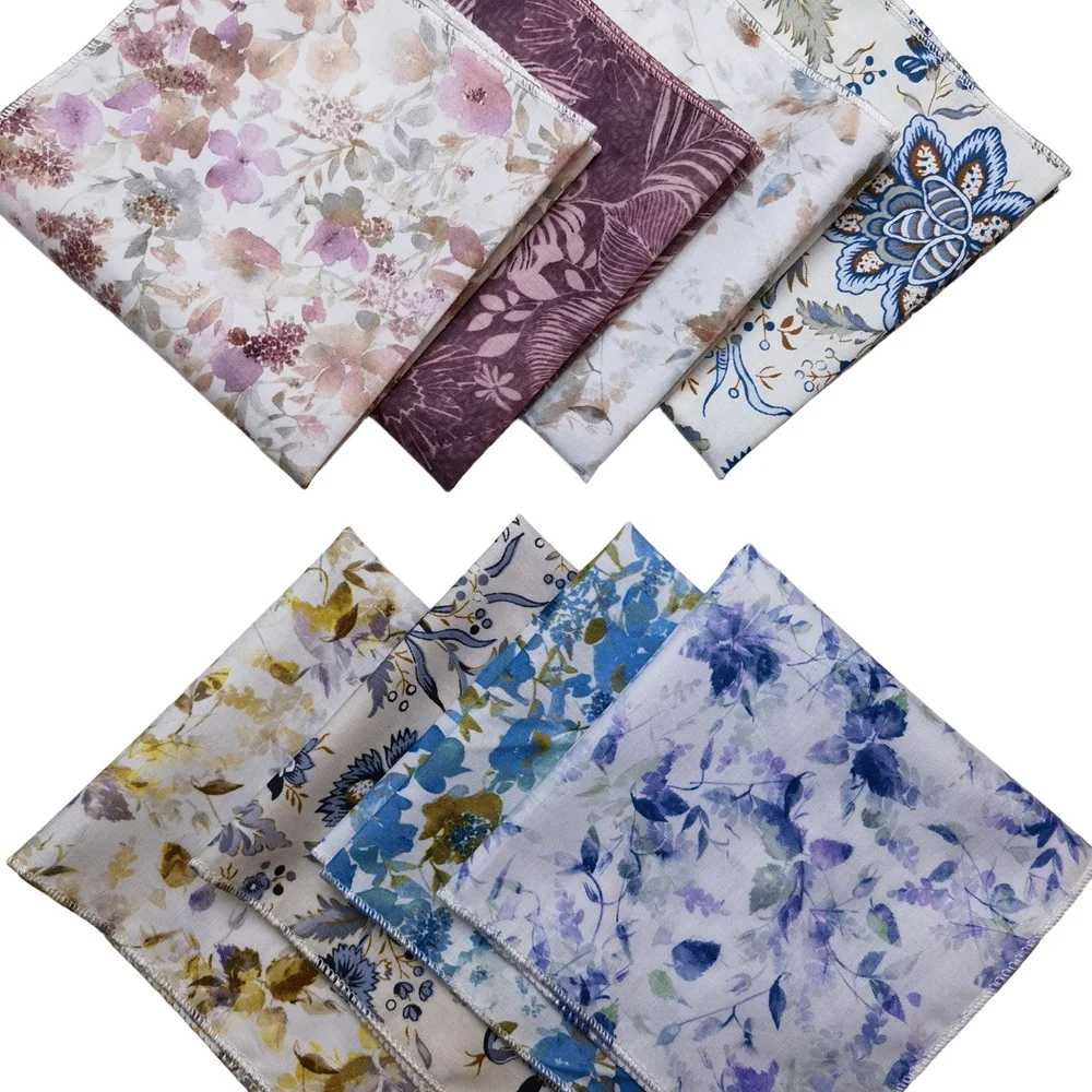 

Хлопковый носовой платок с цветочным принтом, худи с цветком, ширина 23 см, для женщин и мужчин, повседневный вечерний карманный платок, подарок, смокинг, свадебный галстук-бабочка, аксессуар