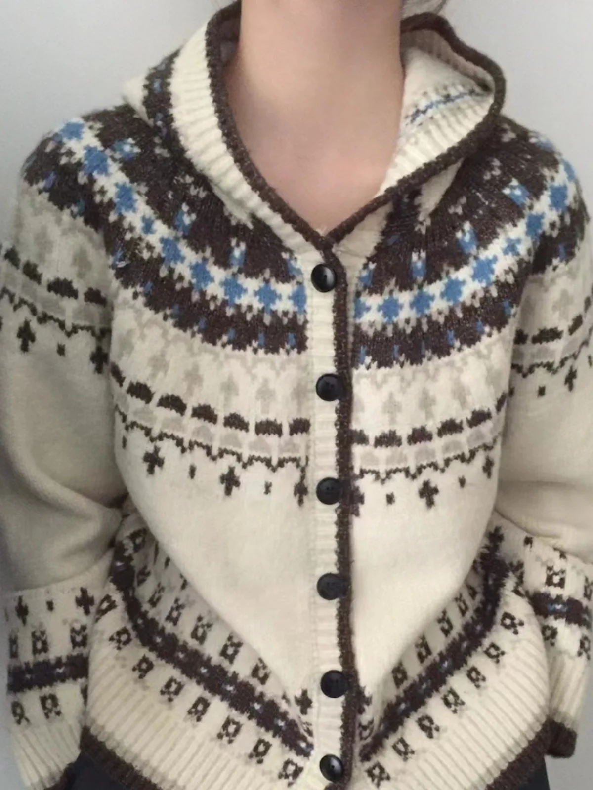 

Women's Knitted Open Cardigan Outerwear Loose Design Autumn Winter New Sle Vintage Floral Hat Hoodie Sweater Jaet