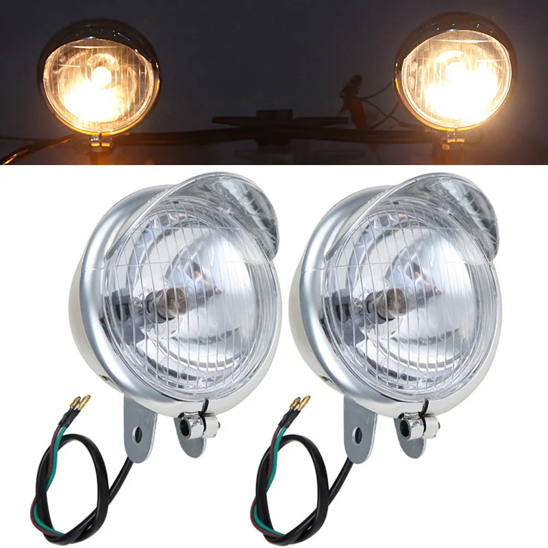 2x Chrome Motorcycle Passing Fog Headlight Custom Front Light Lamp Chopper For Yamaha V-Star XVS650 1100 Custom Silverado XV1600