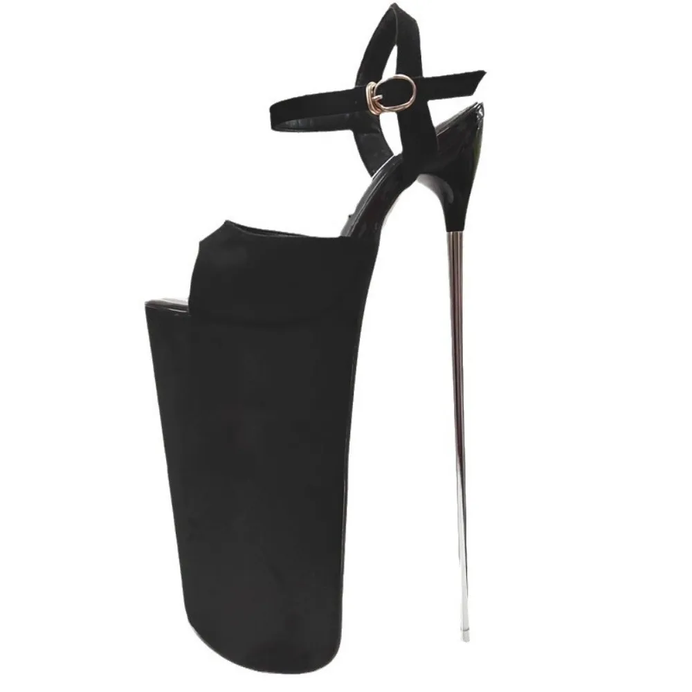 New Super High Thin Heels 30 Cm Steel Heels Large Size Women\'s Sandals Suede Black Buckle Sky-high Sexy Shoes platform sandals