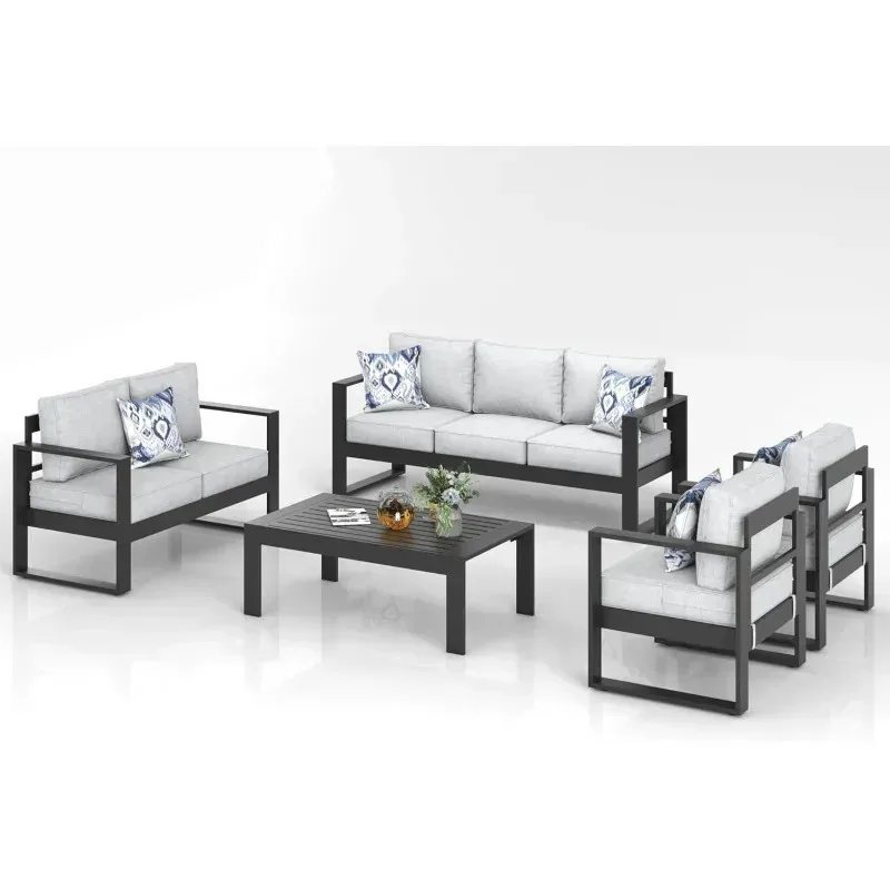 طقم أثاث ألومنيوم حديث قطعة RPD4-Q5. مجموعات جلوس معدنية للمحادثة مقطعية للفناء الخارجي مع وسادة Olefin و Co