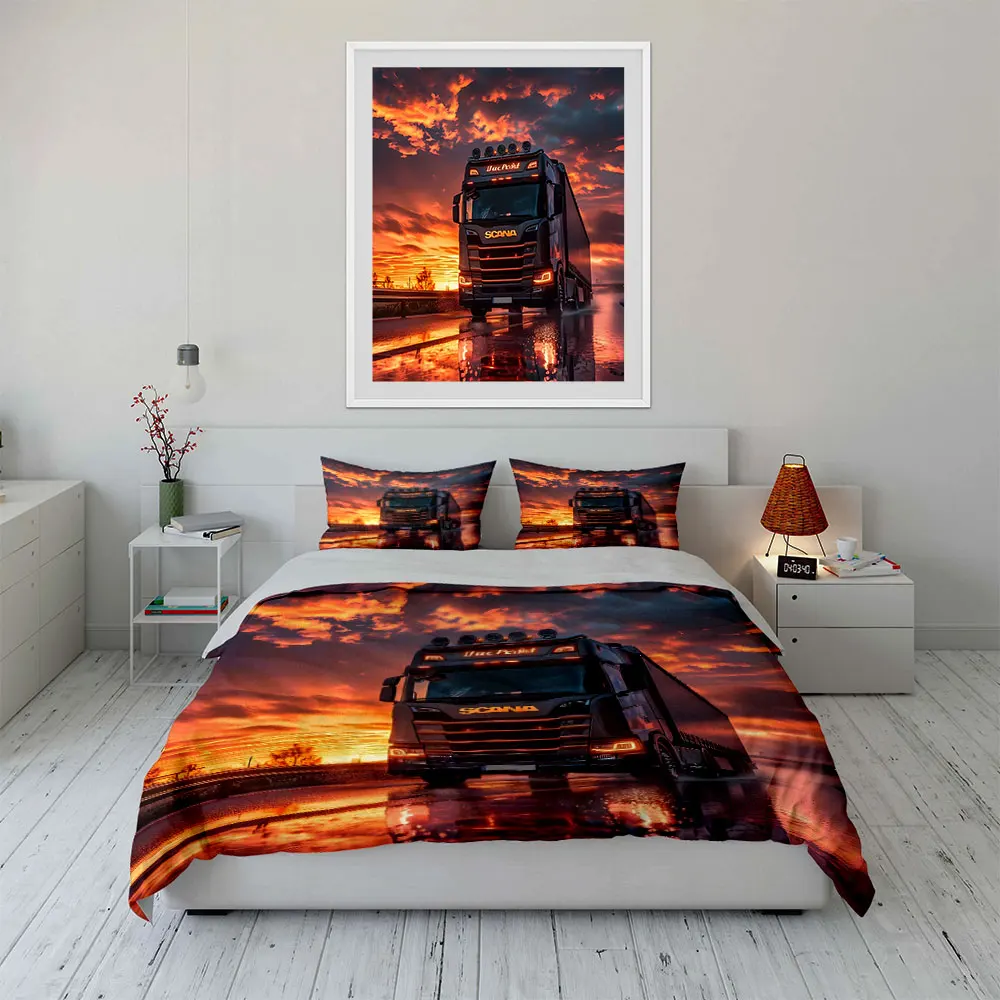 Luxury truck on sunset road Print Soft Comfortable Duvet Cover Bedding Set Included 1*Duvet Cover  2*Pillowcases Luxury Gift