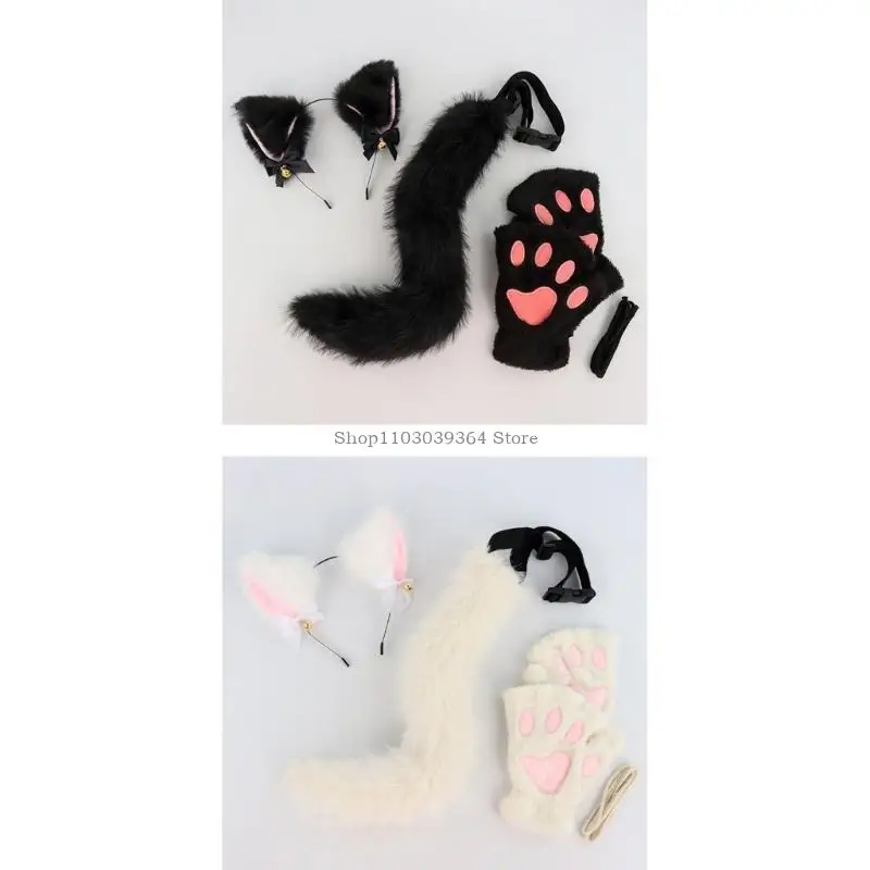3 -stcs Halloween Cats kostuumaccessoires katten aankleden kostuumhoofdband, staart, handschoenen voor meisjescosplay Halloween