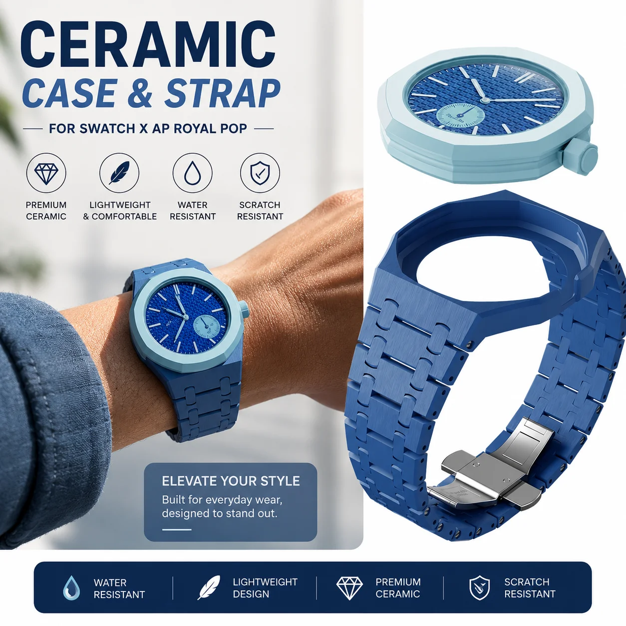 2026 Ceramic Modification Kit for Swatch X AP Royal POP Biomaterials Watch Case + bioceramic Strap Pocket Changer To Wristwatch