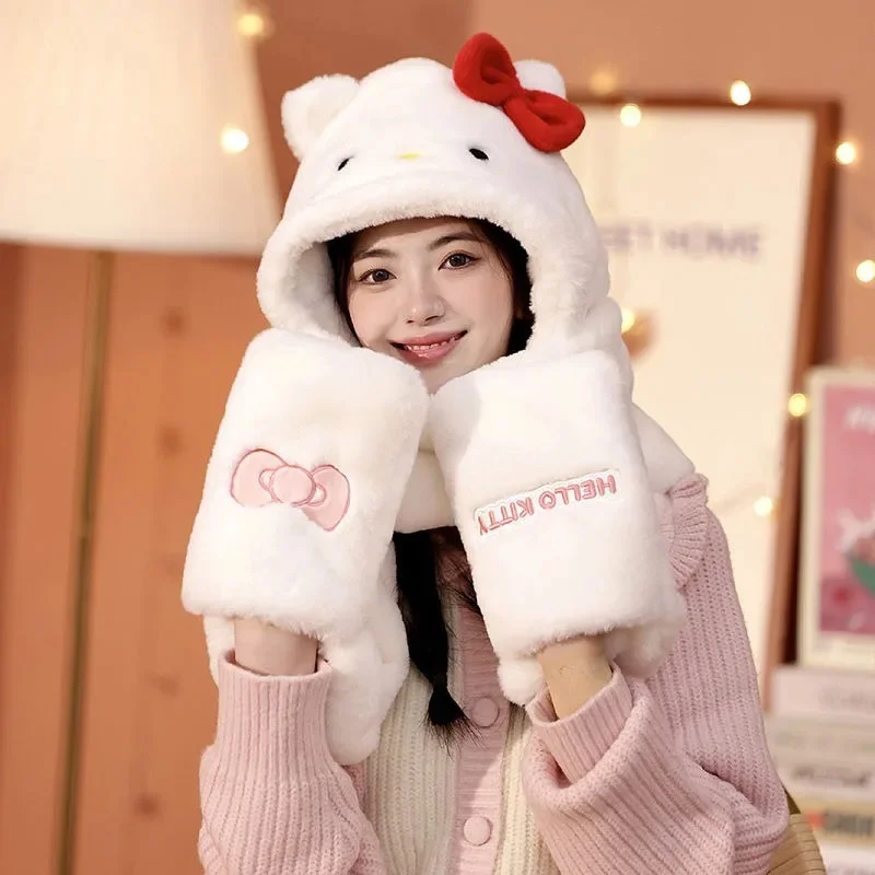 Nueva bufanda con capucha de dibujos animados MINISO Sanrio Hello Kitty Kuromi My Melody Cinnamoroll Hangyodon para niña protección contra el frío de invierno lindo regalo