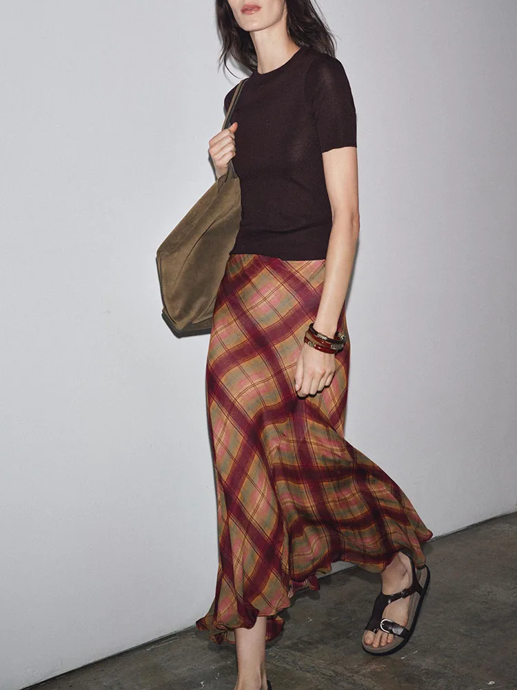 Herfst 2025, nieuwe collectie dames geruite midi-rok mid-taille a-lijn casual faion sexy rokken voor dames stand fit