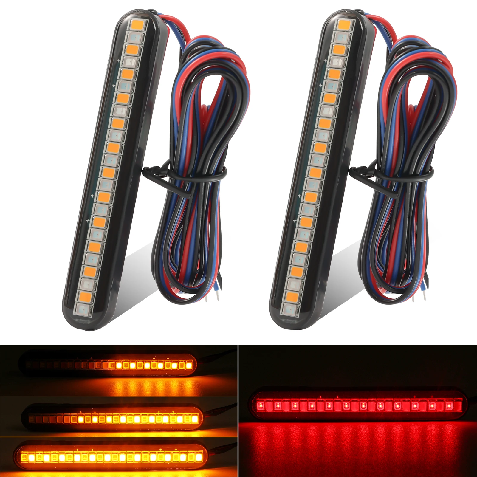 

24LED Motorcycle Turn Signal Light Bar Flowing Water License Plate Light 12V two-color led Rear Brake Stop Lamp Tail Indicators