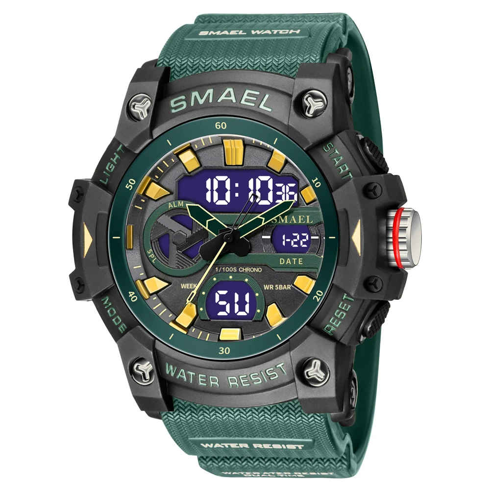 SMAEL Sport Digital Watch for Men Junior Dual Time Display Quartz Analog Back Light Alarm Waterproof Military Young Wristwatches