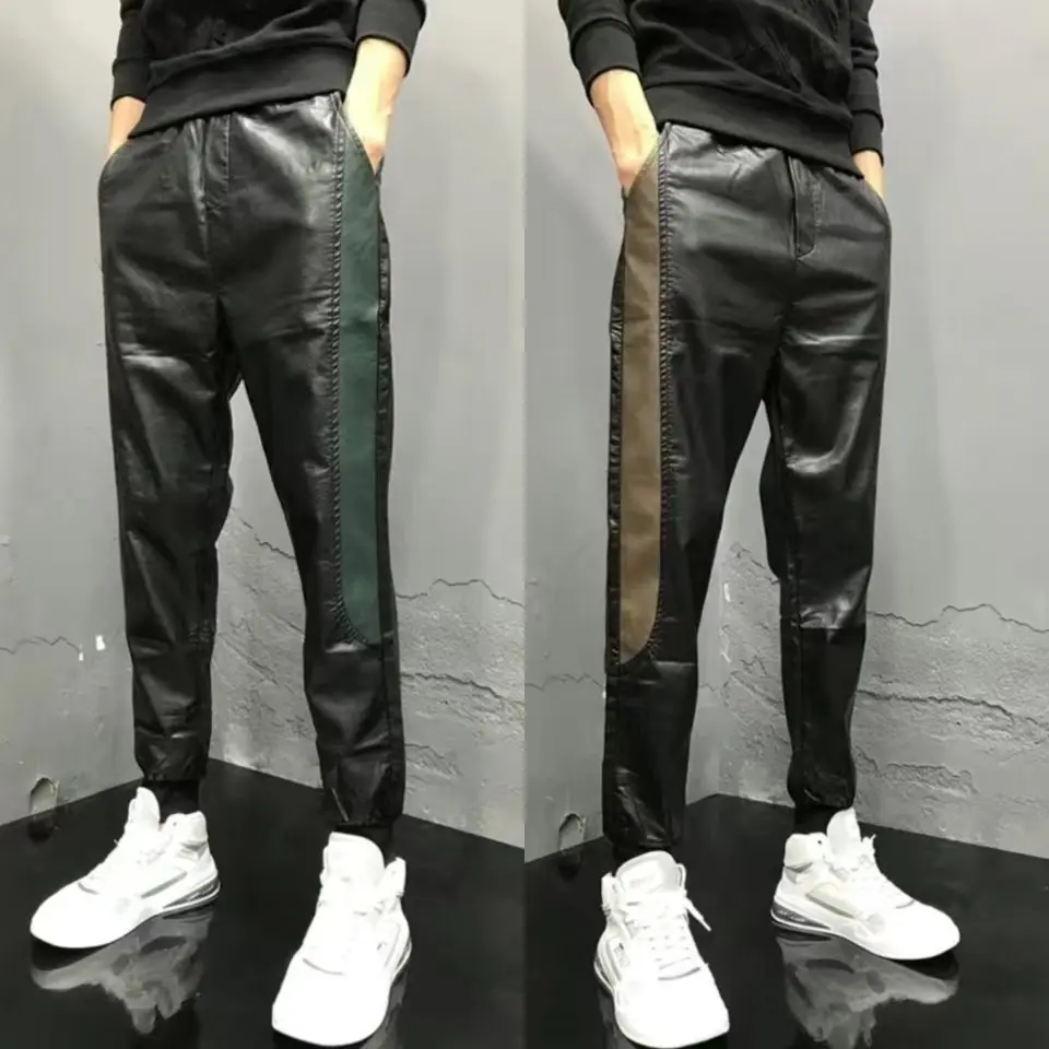 

Осенне-зимние мотоциклетные брюки из мягкой кожи с эффектом потертости, с глянцевыми кожаными вставками, ветрозащитные, в мотоциклетном стиле, длинные.