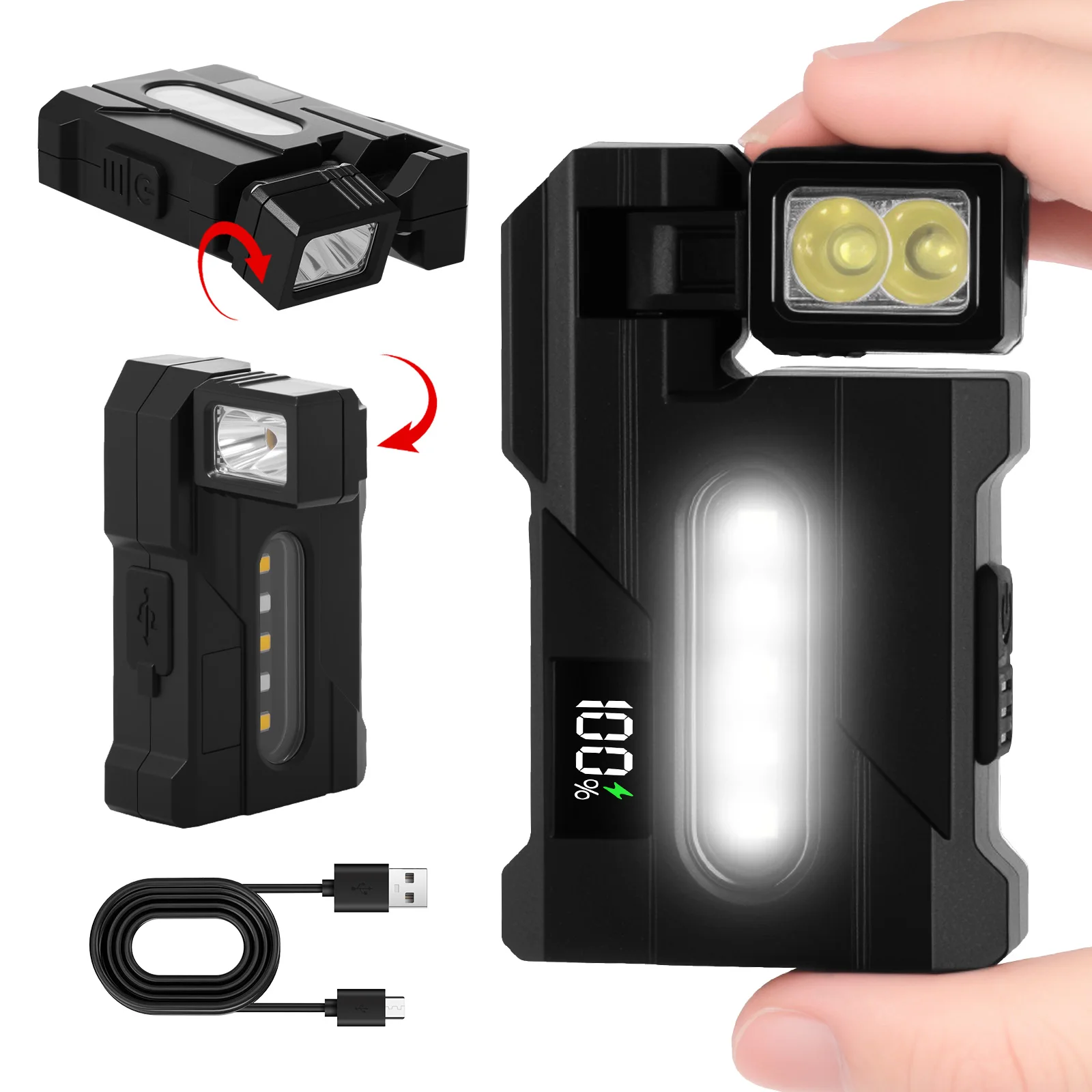 

Перезаряжаемый фонарик EDC 1200 мАч Мини-магнитный фонарик со светодиодным дисплеем Портативный карманный светильник для дома и улицы Аварийное освещение