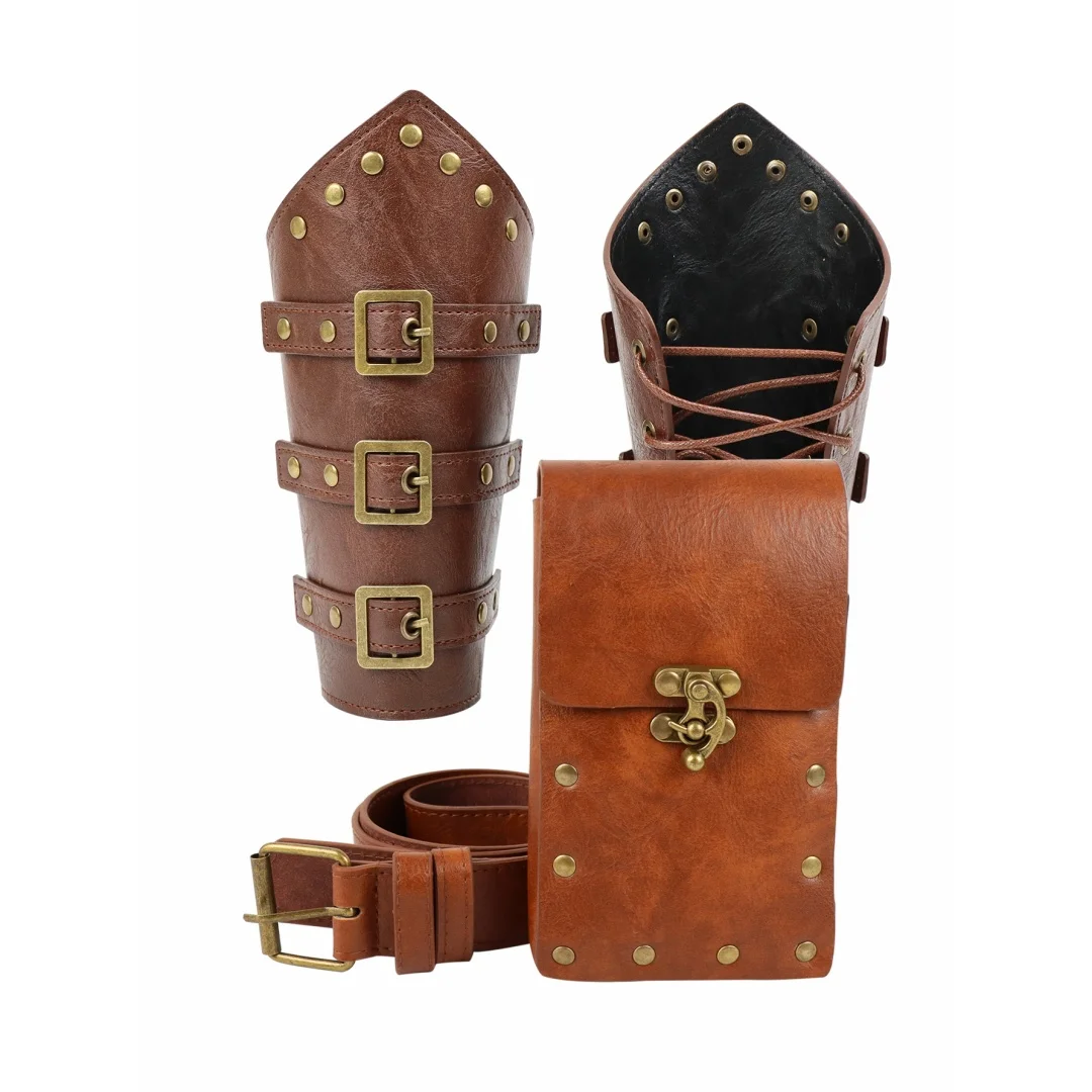 UYEE Renaissance-Accessoires für Herren und Damen, Wikinger, mittelalterliche Gürteltasche, Lederarmschienen, Wikinger-Kostüm, Herren-Accessoires für Halloween