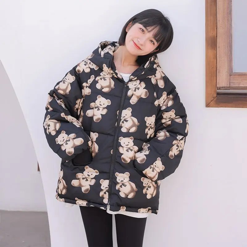 

Winter Thickened Warm Bread Style Jacket Student Cute Versatile Loose Cotton Outerwear New Hat Hooded Trendy Long Sleeve