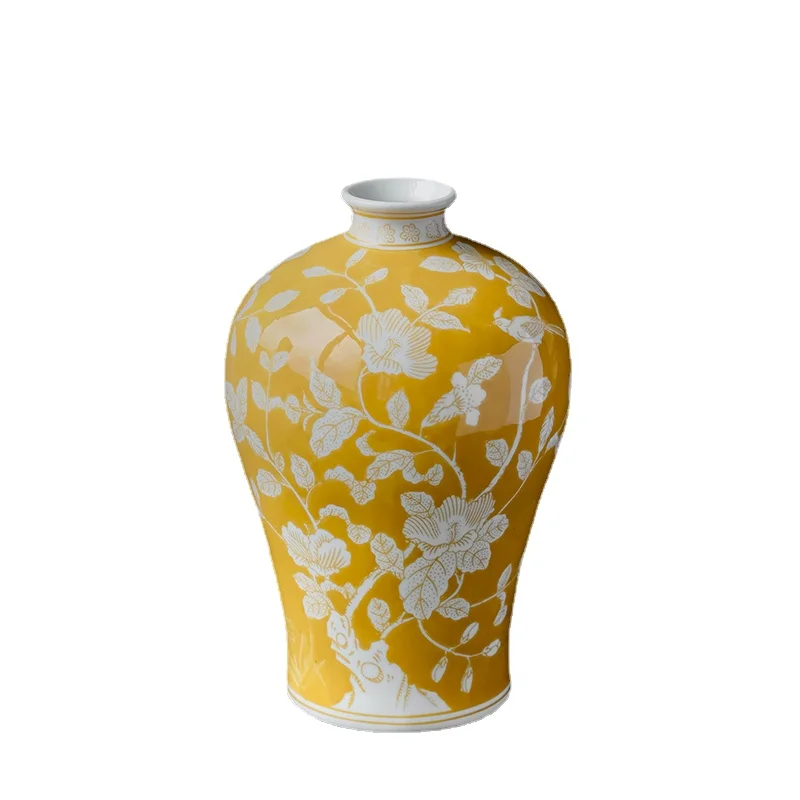 Vase Ceramic Rich Champac Michelia Lucky Decoration Hallway Living Room Flower Vase Fortune Yellow New Chinese Style Decoration