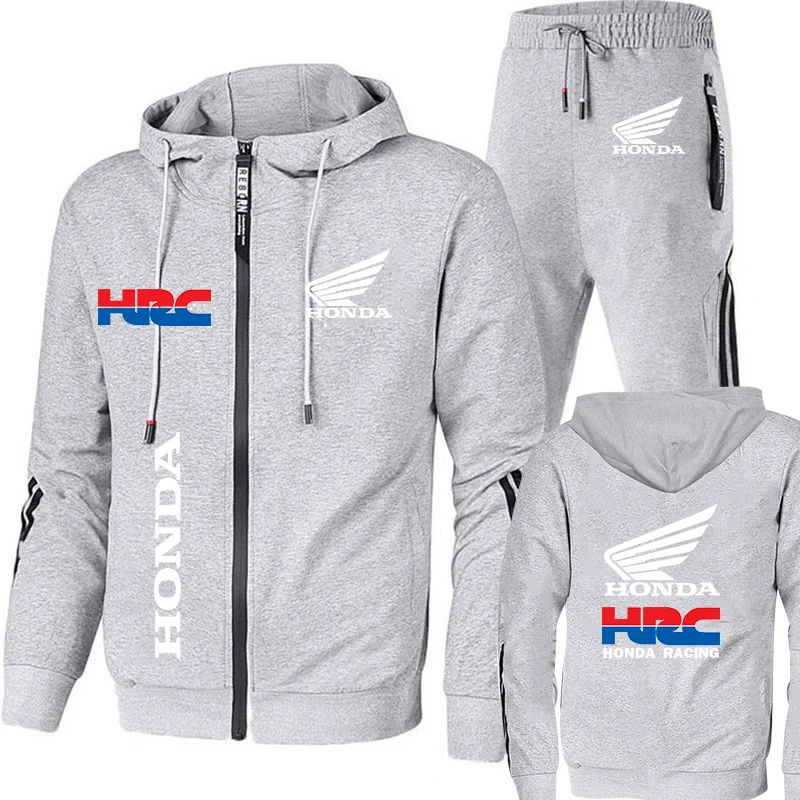 Tracksuit Men\'s Honda Wing HRC Logo Print Hoodie Suits Casual Trendy Zipper Sweatshirt+Pants Sets Sport Honda Men\'s Clothing