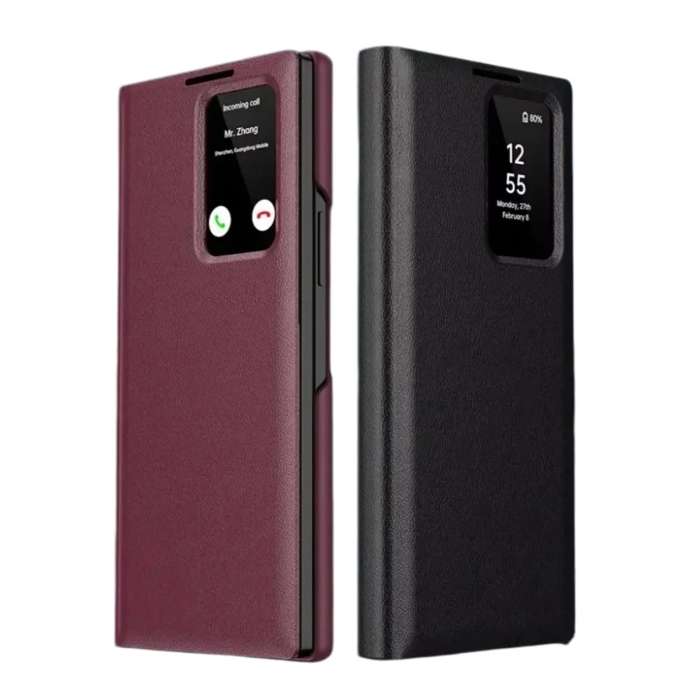 Flip Clear Window Smart Case For Samsung S26 S25 S23 S22 Ultra Plus Vegan Leather Wallet Card Stand Minimalist Protective Cover