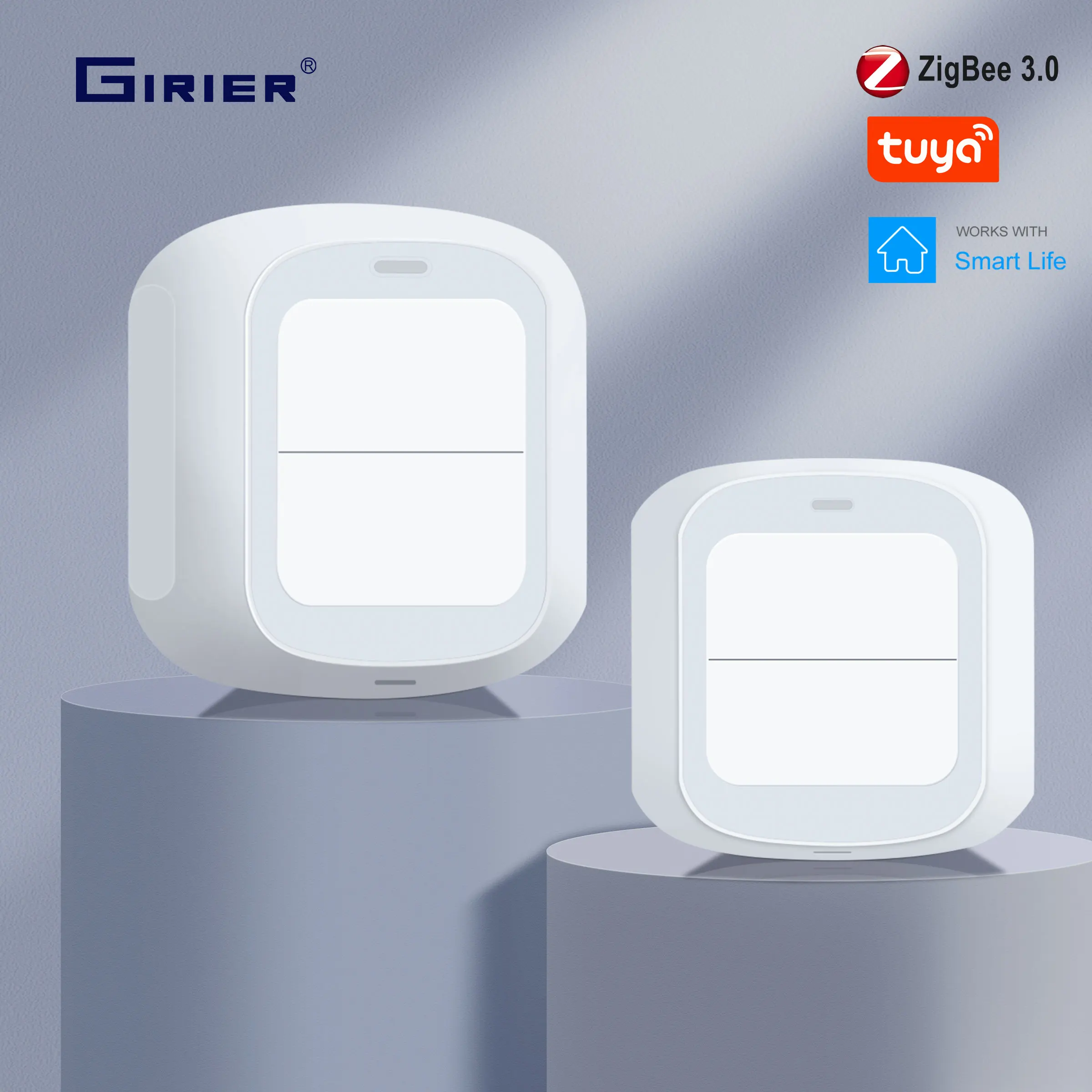 GIRIER ZigBee/WiFi Wireless Push Button Scene Switch for Home Automation 2 Gang Mini Size Free Installation Tuya Hub Required