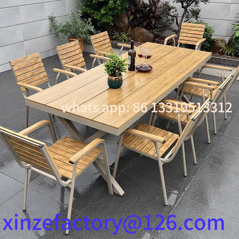 

Customizable outdoor plastic wood tables and chairs courtyard waterproof and sunscreen