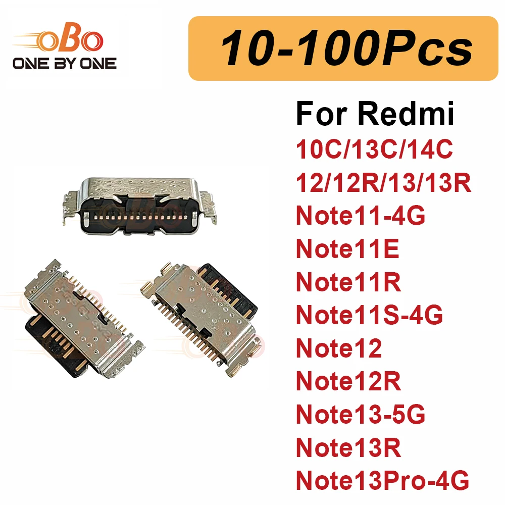 10-100Pcs Charging Port Dock Plug For Redmi 10C 13C 14C Note 11 12 13 11S 12R 13R 4G 5G TYPE-C Charger Connector Socket Repair
