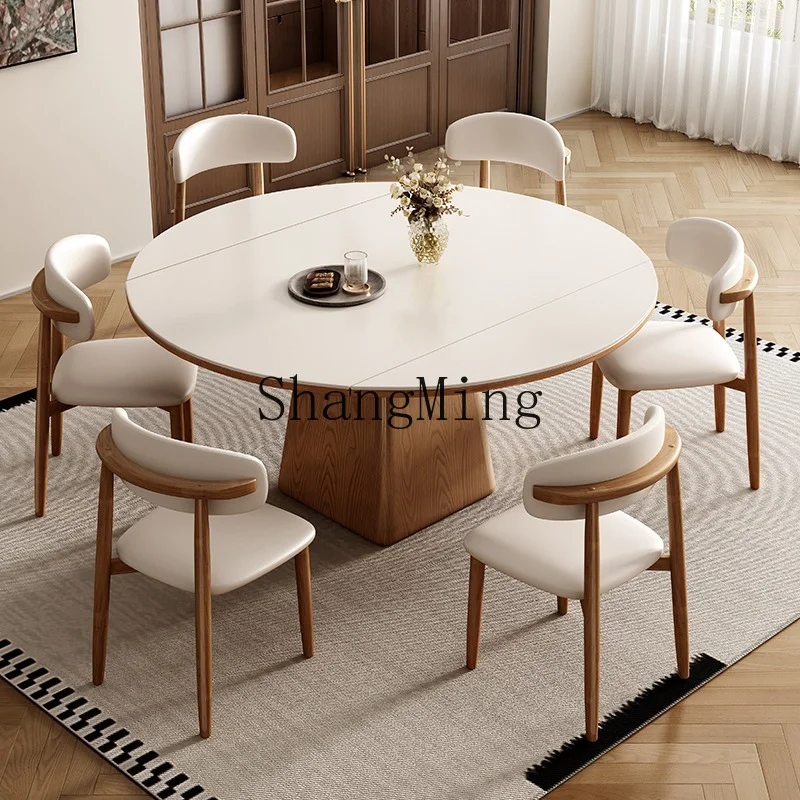 

ZHB solid wood rock slab dining table and chair combination modern simple small apartment telescopic folding dining table