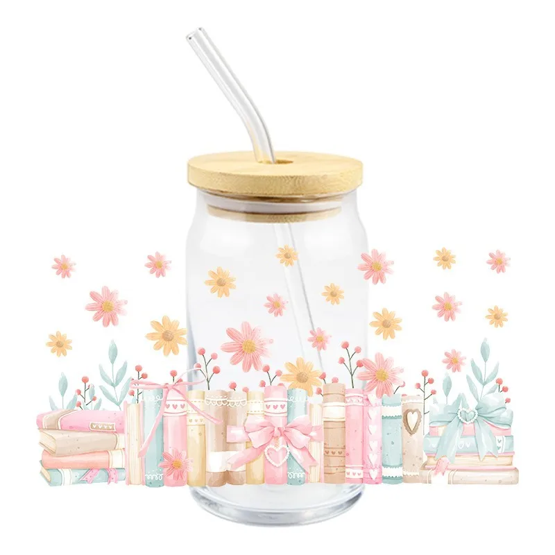 UV DTF Sticker Books Cartoon Patter Theme For The 16oz Libbey Glasses Wraps Cup Can DIY Waterproof Easy To Use Custom Decals