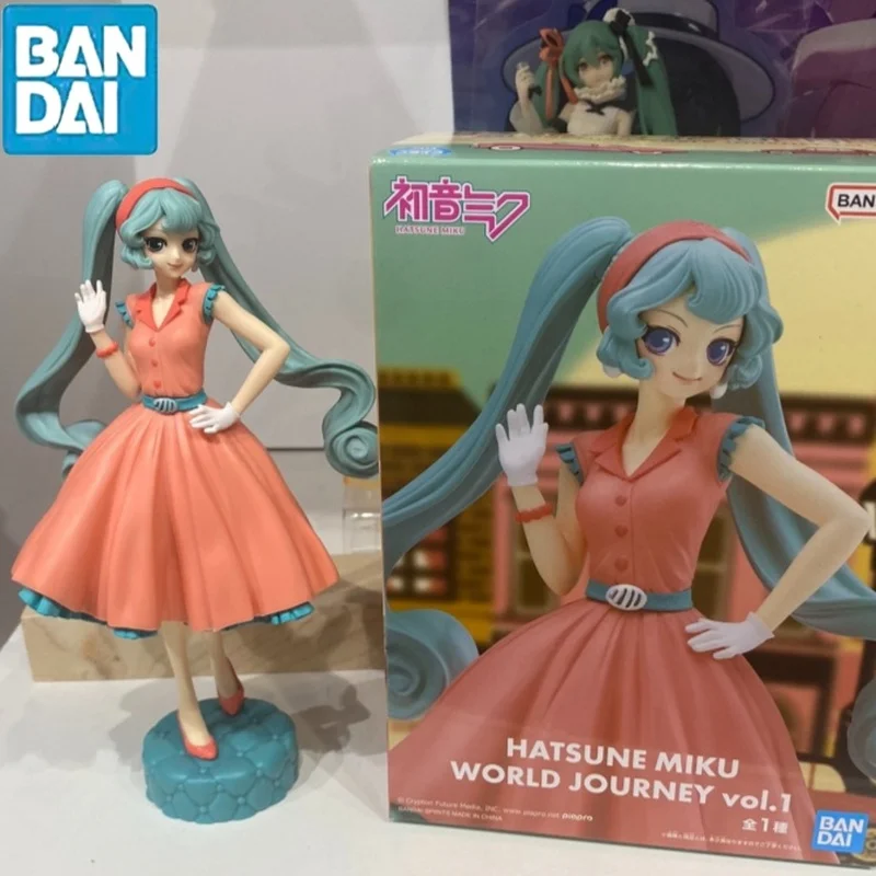 

Bandai Original Anime Figure Virtual Singer Hatsune Miku Travel Round The World Action Figure Model For Gift Collection Toys