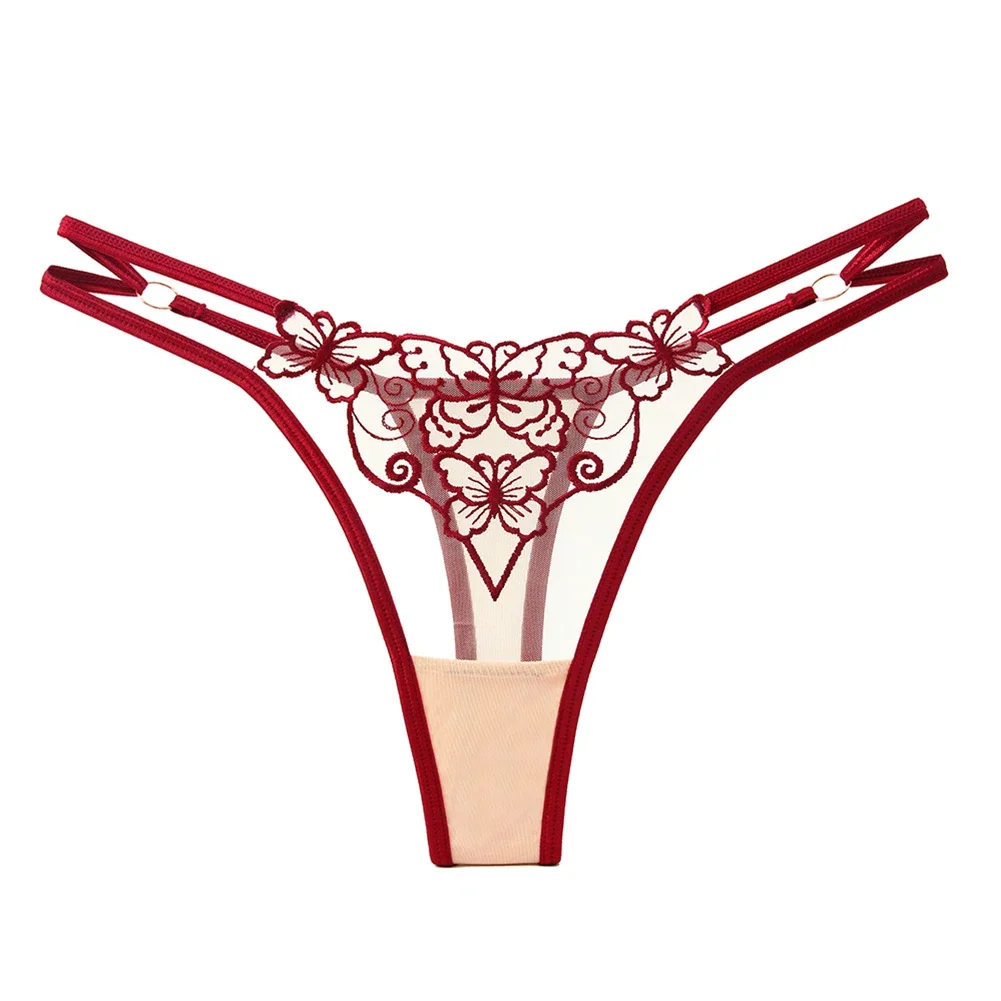 Women Sexy Lace Panties Transparent Embroidery Floral Lingerie Low Waist Thin Strap Thong G String Sex Ultrathin Briefs Tangas