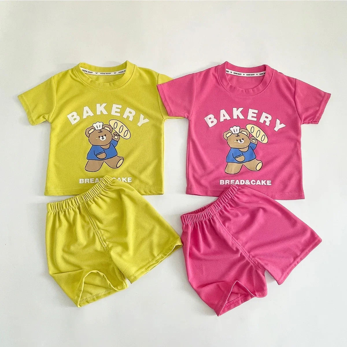 2024 Summer New in Kids Baby Boys Cute Clothes Set 2pcs Children Cartoon Bear Letter Waffle T-shirts+Shorts Toddler 1-11Y